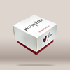 A white square gift box with red accents and Greek text, including the name 'Rene' next to a small red heart, shown floating against a light beige background.