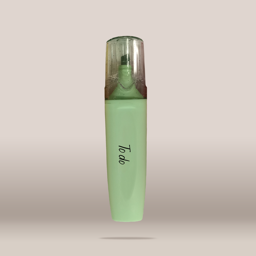 A mint green to-do list tracker bottle with a clear cap, floating against a neutral beige gradient background.